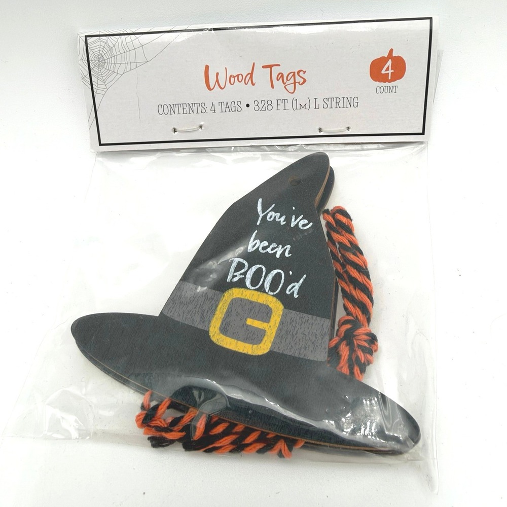 TARGET Halloween Wood Tags 4 Count You've Been BOO'd Witch Hat Black Bullseye